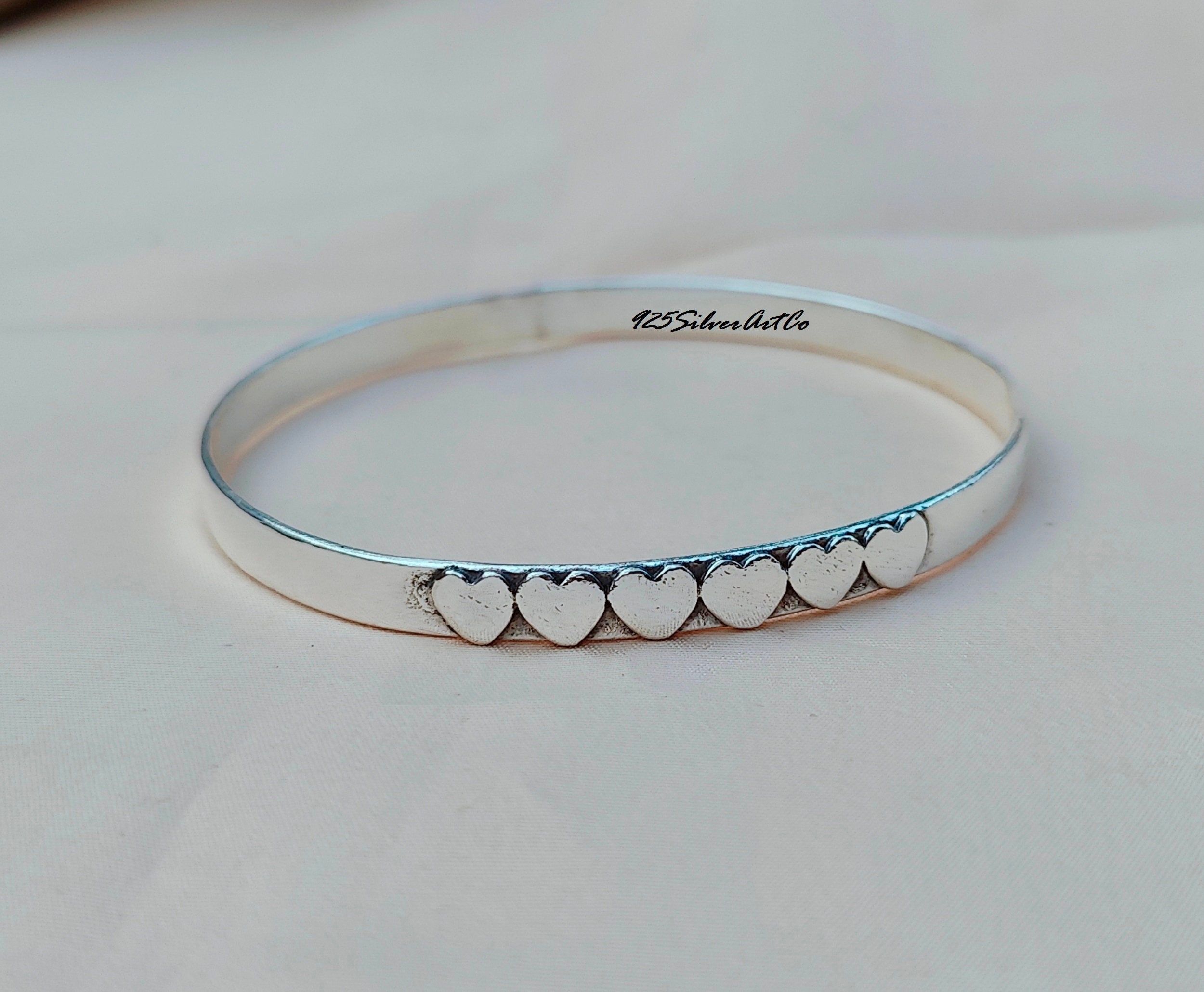 Sterling Silver Bangle With Tiny Hearts: Promise Jewelry Gift - Etsy