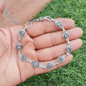 Black Rutile Bracelet, Round Black Quartz Bracelet, 925 Silver Bracelet, Multi Stone Rutile Bracelet, Handmade Boho Bracelet, Gift for Women