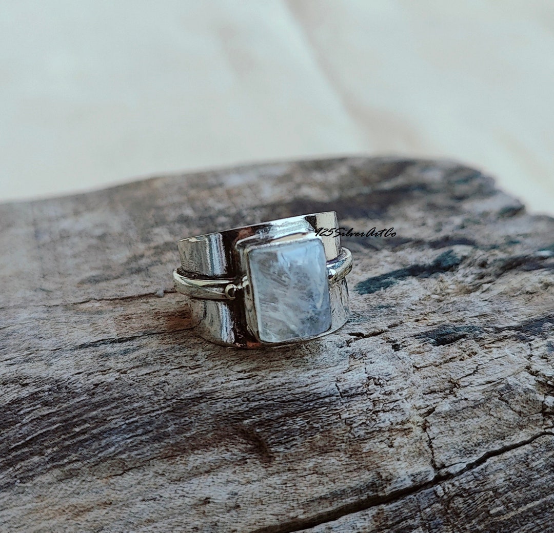 Handmade Sterling Silver Moonstone Ring - Wide Band Boho Statement - Etsy