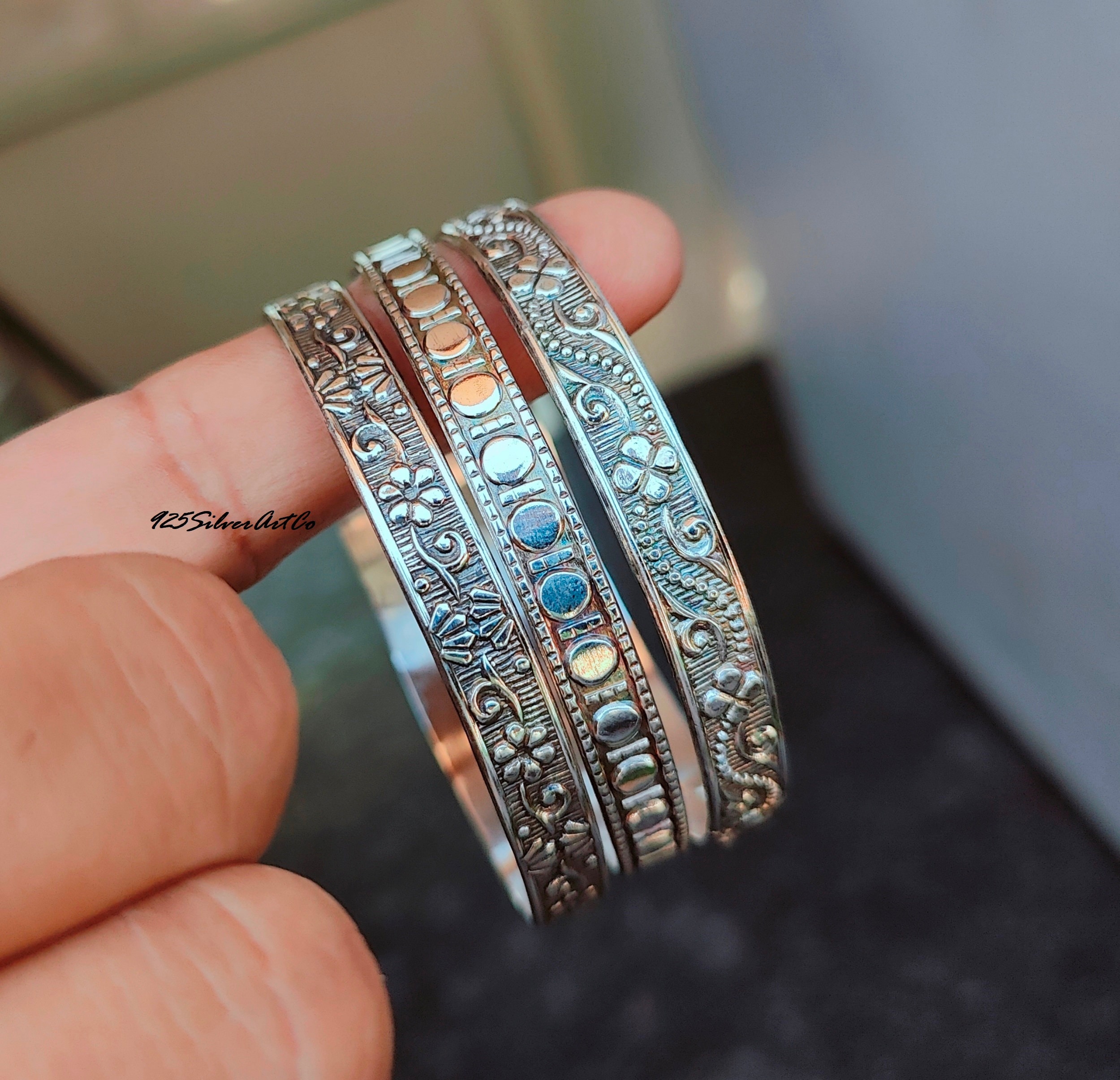 Sterling Silver Bangle / Bracelet, Thick Set of 3 Bangle