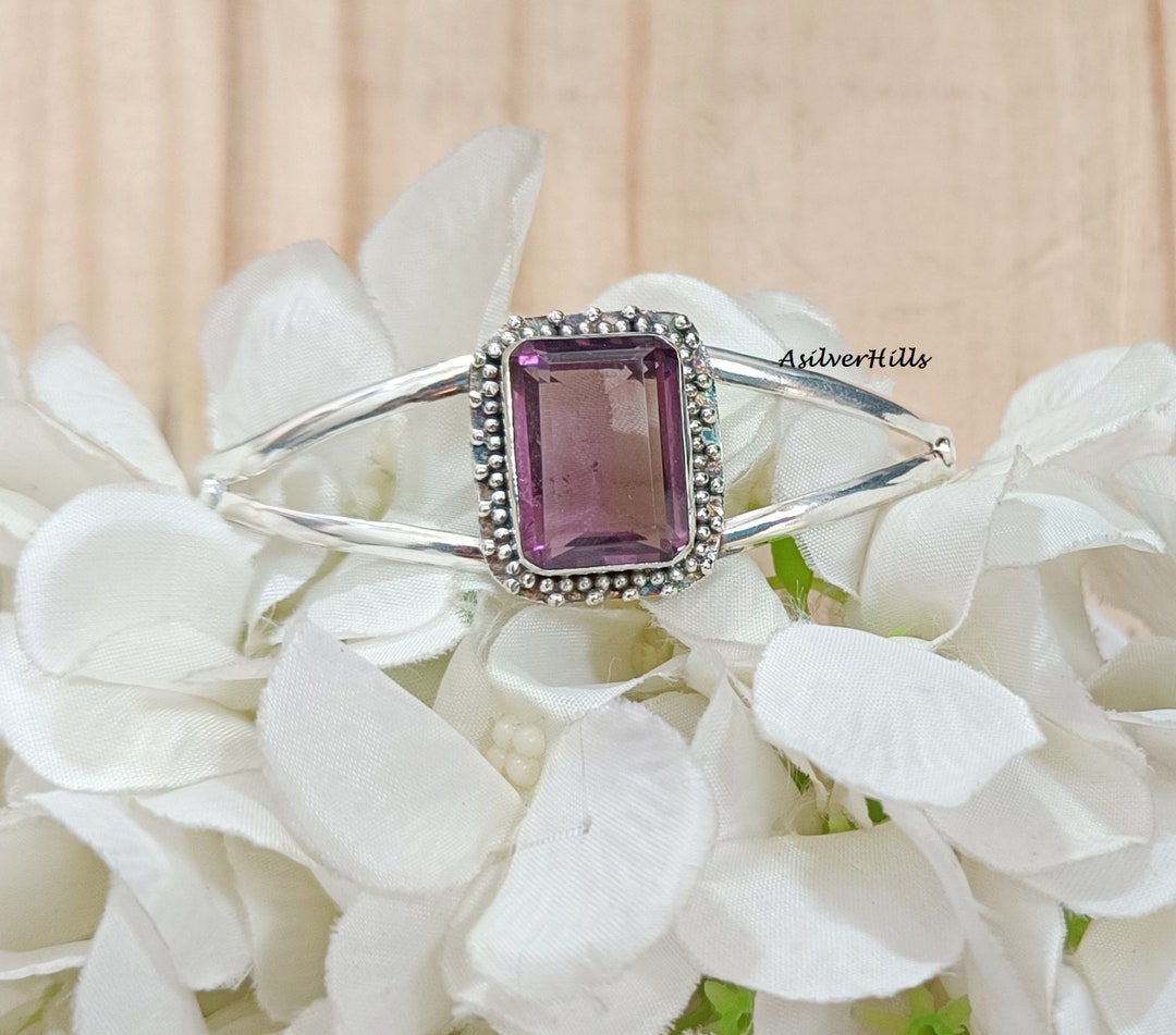 Amethyst Bangle, Adjustable Bangle, Open Cuff Bangle, 925 Silver ...
