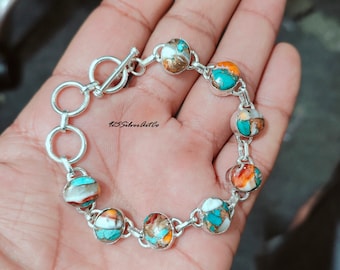 Oyster Copper Turquoise bracelet For Women, Turquoise Bracelet Jewelry, Multi Gemstone bracelet, 925 Sterling Silver Handmade Jewelry Gift