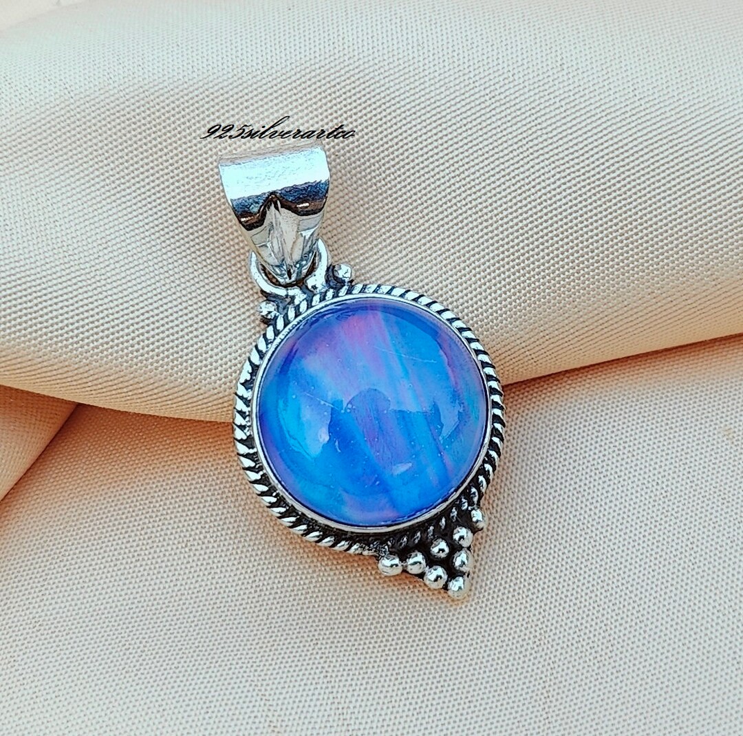 Solid Aurora Opal Pendant in 925 Sterling Silver, Statement Pendant