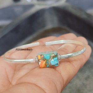 Oyster Copper Turquoise Bangle, 925 Silver Bracelet, Rectangle Oyster Gemstone Bangle, Oyster Cuff Bangle, Handmade Jewelry, Gifts For Mom,