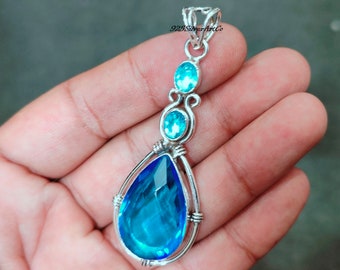 London Blue Topaz Pendant: Sterling Silver Teardrop Necklace