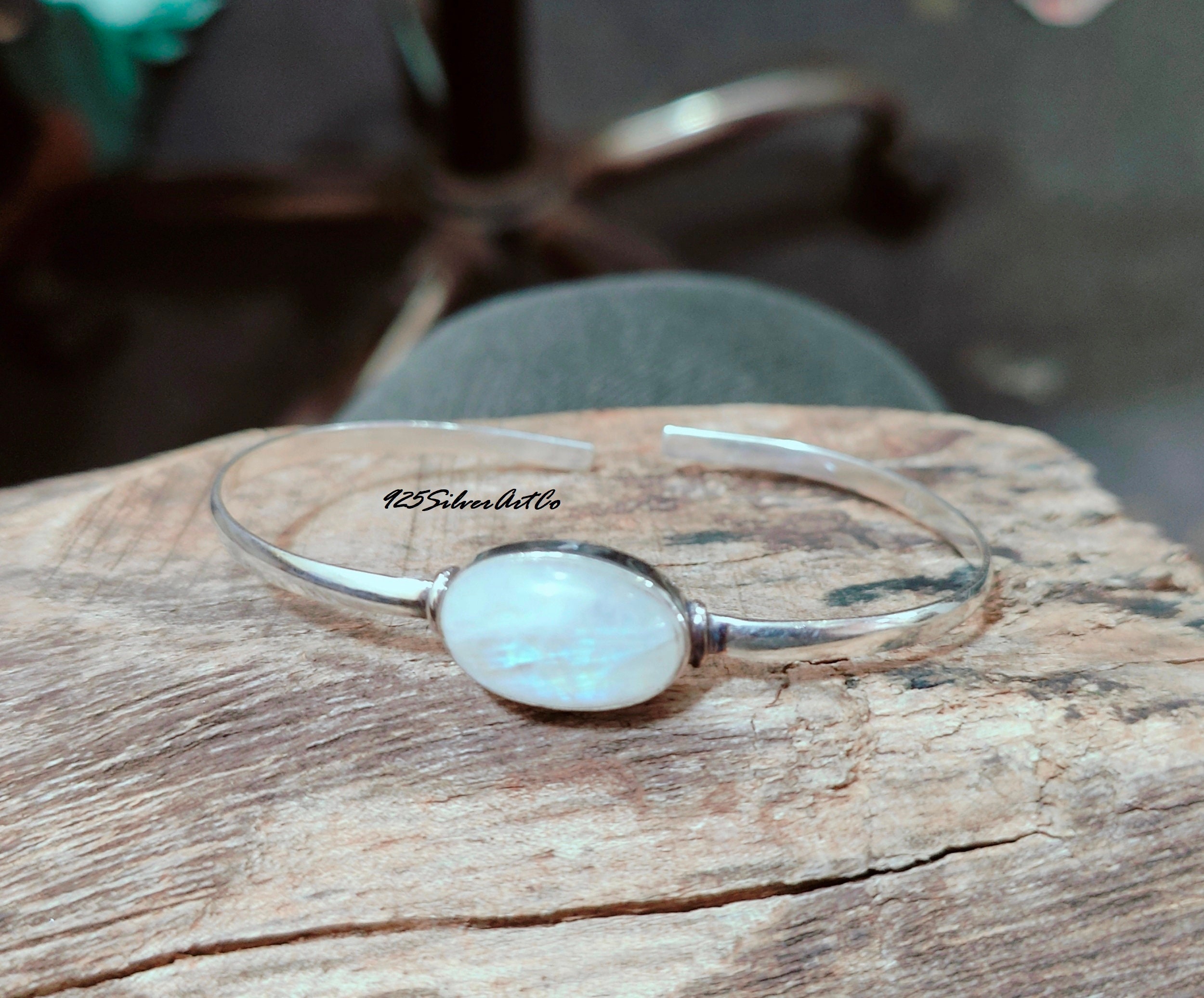 Bracelet en pierre de lune arc-en-ciel fait main : chaîne réglable en argent sterling 925 - France