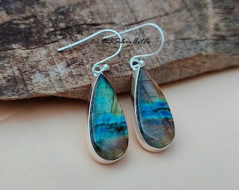 Teardrop Labradorite Earring, 925 Silver Earring, Dangle & Drop Earring, Labradorite Jewelry, Earring For Women, Boho Earring Gift For Her