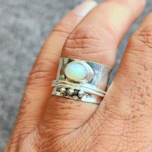 6X8 mm Oval Opal Ring, 925 Solid Sterling Silver,  Handmade Spinner Ring,  cabochon Opal Sky Ring, Engagement Gift, Opal Jewelry, Thumb Ring