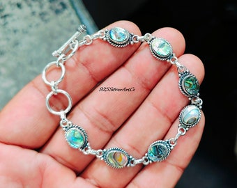 Abalone Shell Armband, Edelstein Silber Gliederarmband, handgemachte Armband Schmuck, verstellbares Armband für Frauen, Peridot Geschenke Schmuck
