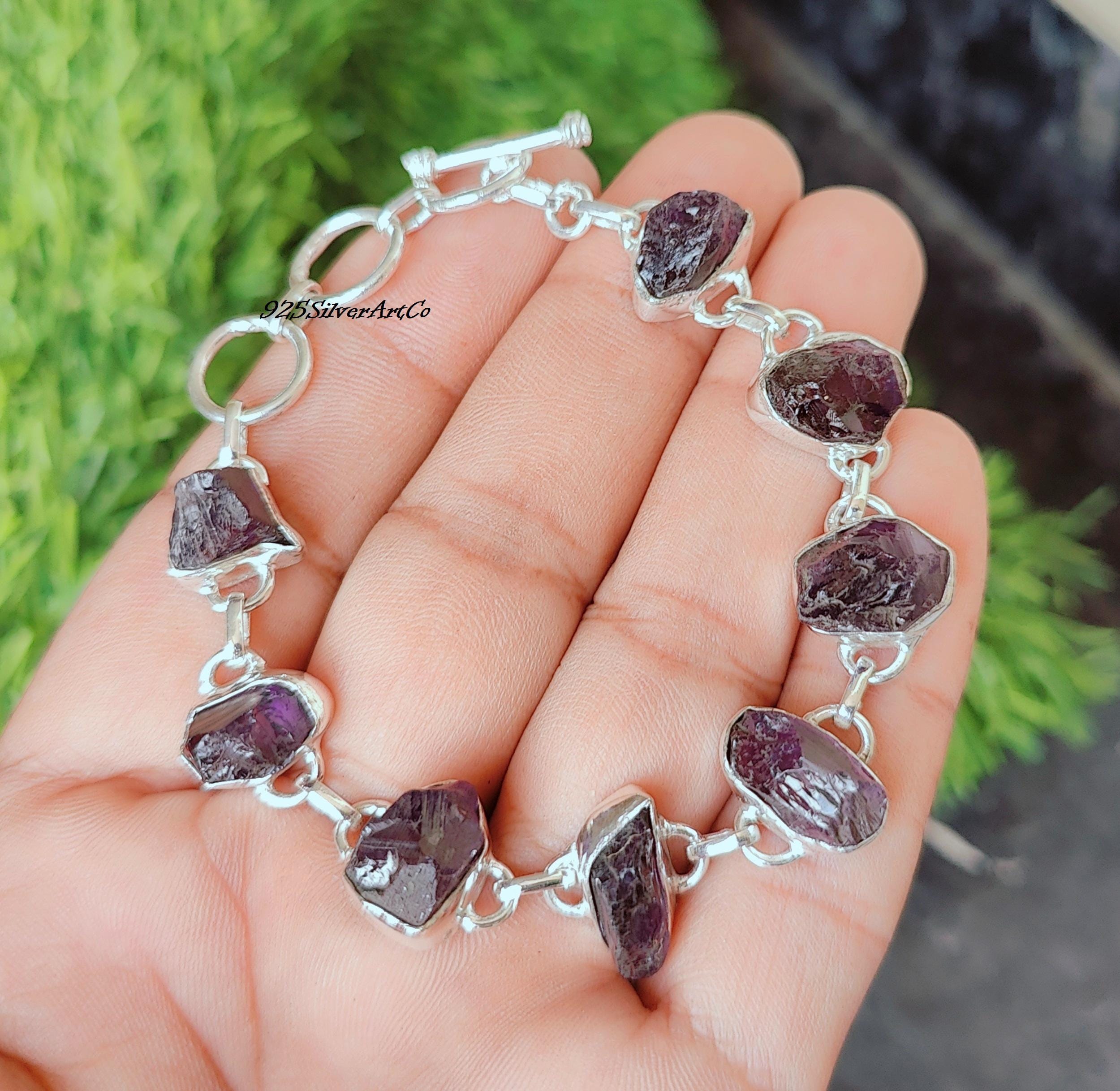 ハンドメイドの天然アメジストスターリングシルバーブレスレット