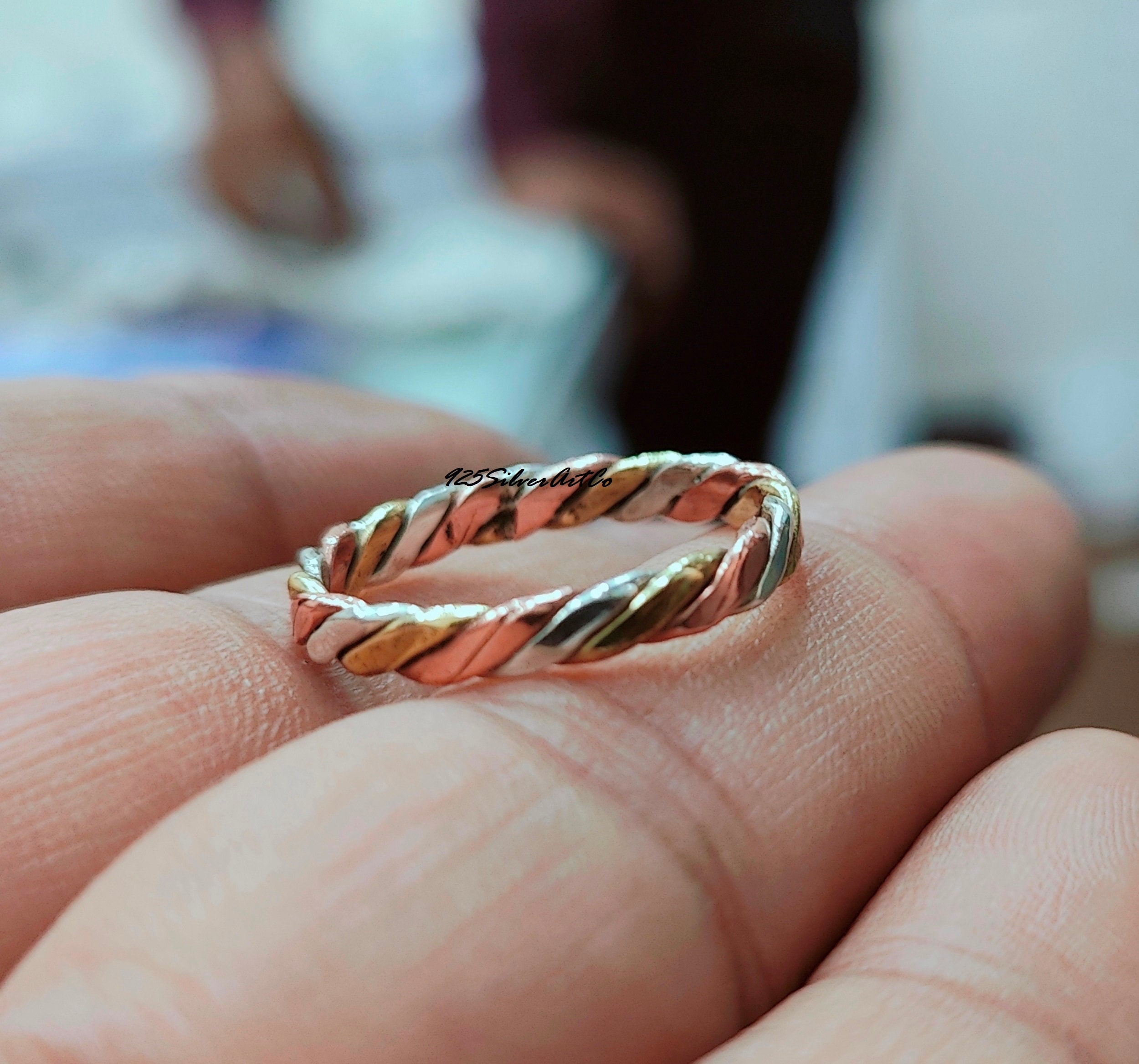 Sterling Silver Mix Metal Ring: Twisted Wire Band - Etsy