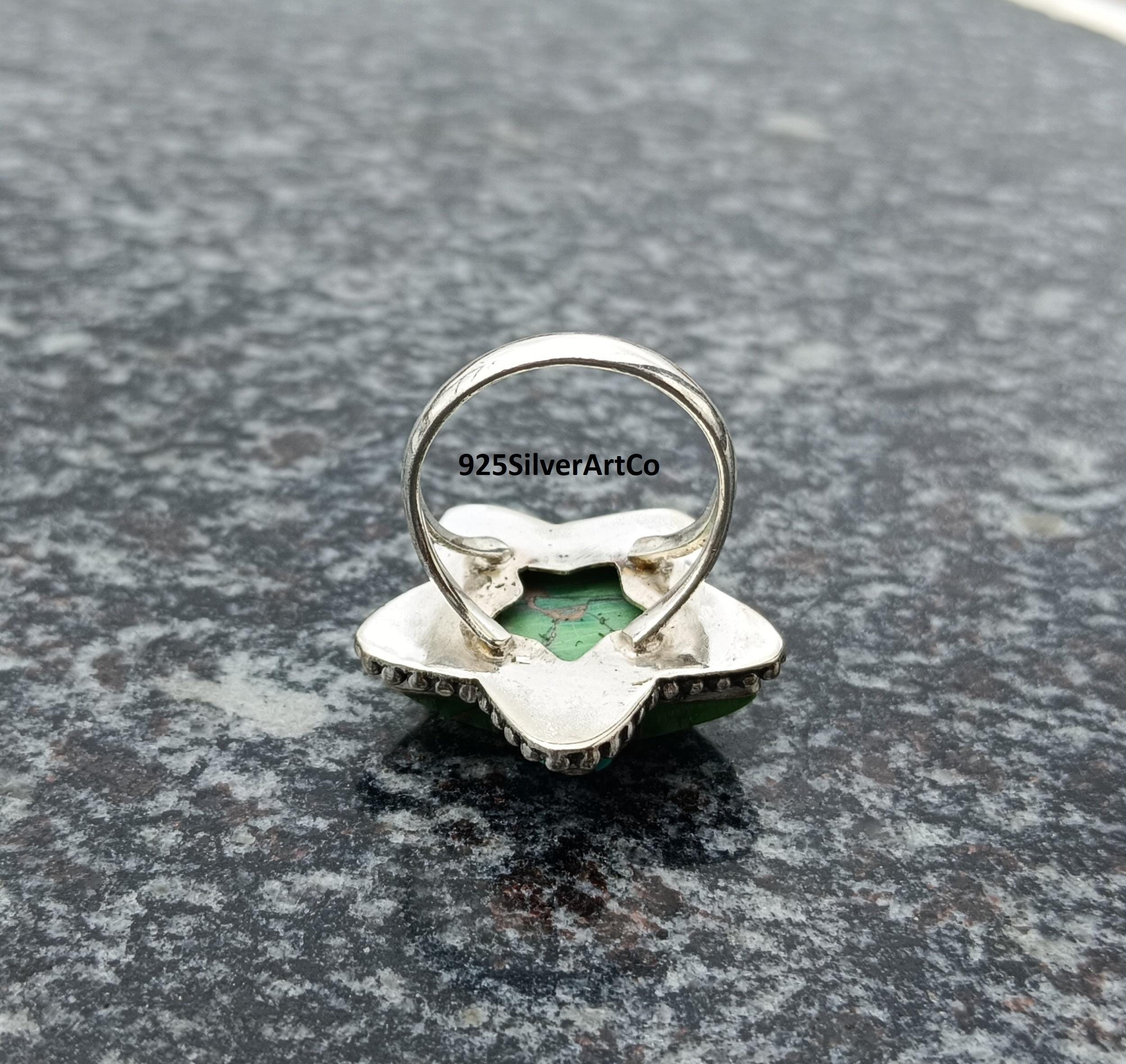 Honey Dahlia Turquoise Star Ring, Southwestern, Size 5 to 10  Sterling Silver Star Ring with Turquoise Dahlia main image 2