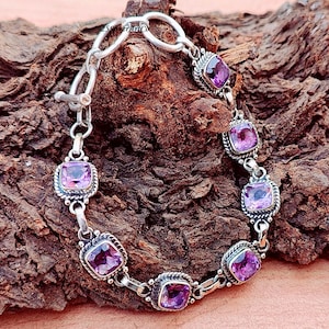 Amethyst Bracelet, 925 Sterling Silver, Bridesmaid Bracelet, Purple Stone Chain Bracelet, Anniversary Gift, Women Jewelry, Handmade Jewelry