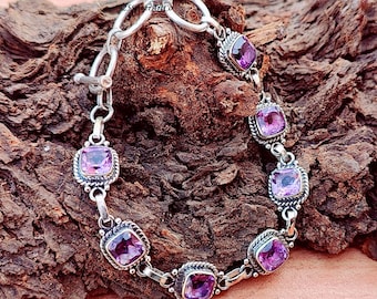Amethyst Armband, 925 Sterling Silber, Brautjungfer Armband, Lila Stein Kettenarmband, Geburtstagsgeschenk, Frauen Schmuck, handgemachter Schmuck
