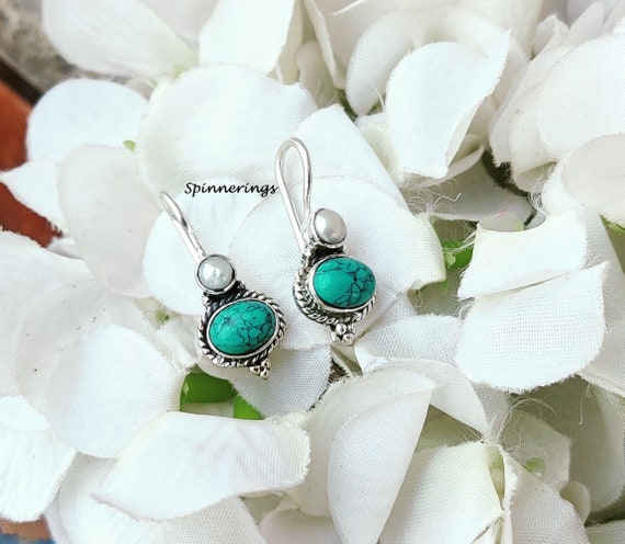 Orecchini pendenti in argento sterling 925 con perle turchesi - Italia