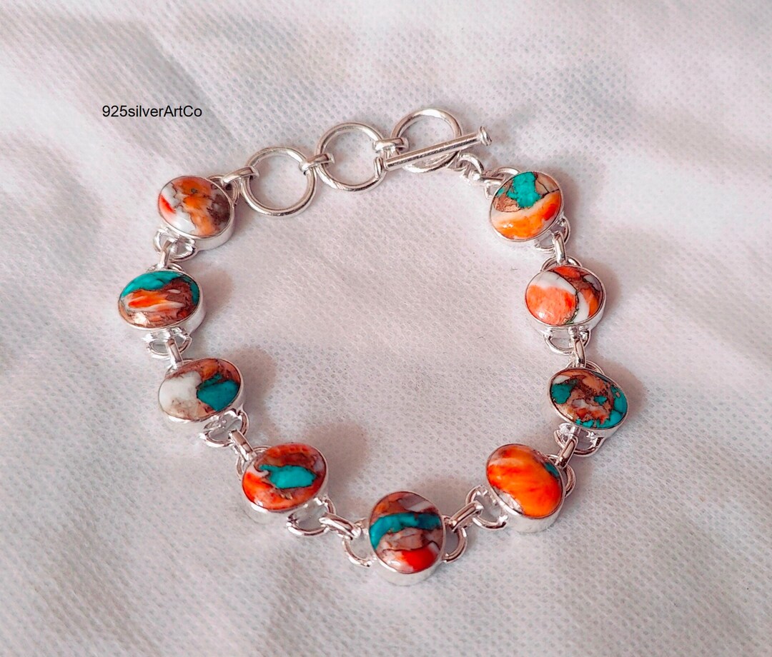 Oyster Copper Turquoise Bracelet 925 Sterling Silver Etsy