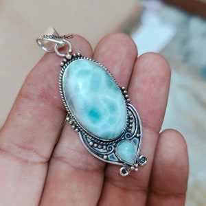 Oval Shape Natural Larimar Pendant, 925 Sterling Silver Pendant, Larimar Jewelry, Handmade Pendant,  Designer Larimar Women Pendant Gifts