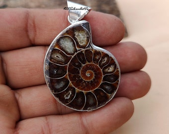 Ammonite Pendant, 925 Sterling Silver Necklace, Ammonite Jewelry, Handmade Pendant, Gemstone Pendant, Gifts For Mom, Pendant For Women