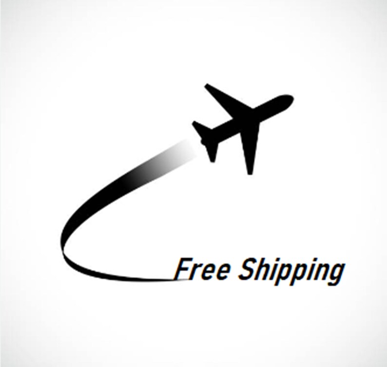 May include: Black silhouette of an airplane taking off with a white trail behind it. The text "Free Shipping" is below the airplane.