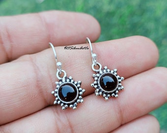 Black Onyx Earrings, Unique Boho Earring, Sliver Earring, Flower Earring, Dangle  Drop Earring, Gift For Women Handmade Earring Jewelry gift