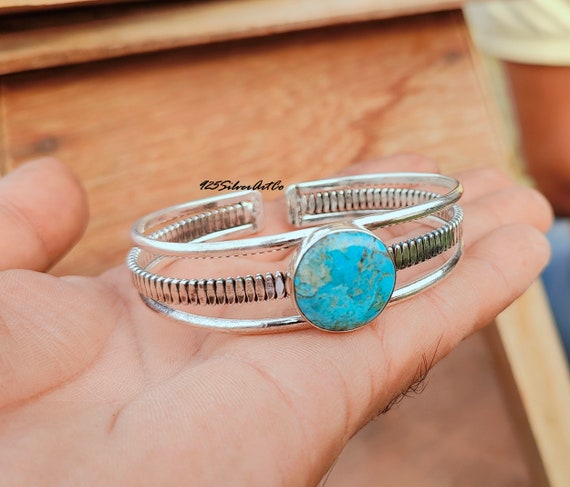 Handmade Mohave Turquoise Bangle: Sterling Silver Adjustable Cuff