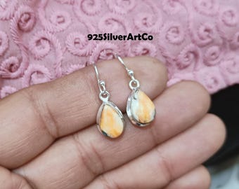 Handmade Spiny Oyster Turquoise Earrings: 925 Sterling Silver