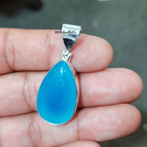 Blue Chalcedony Pendant, 925 Sterling Silver, Aqua Gemstone Pendant, Handmade Pendant, Teardrop Pendant, Healing Pendant Chalcedony Jewelry
