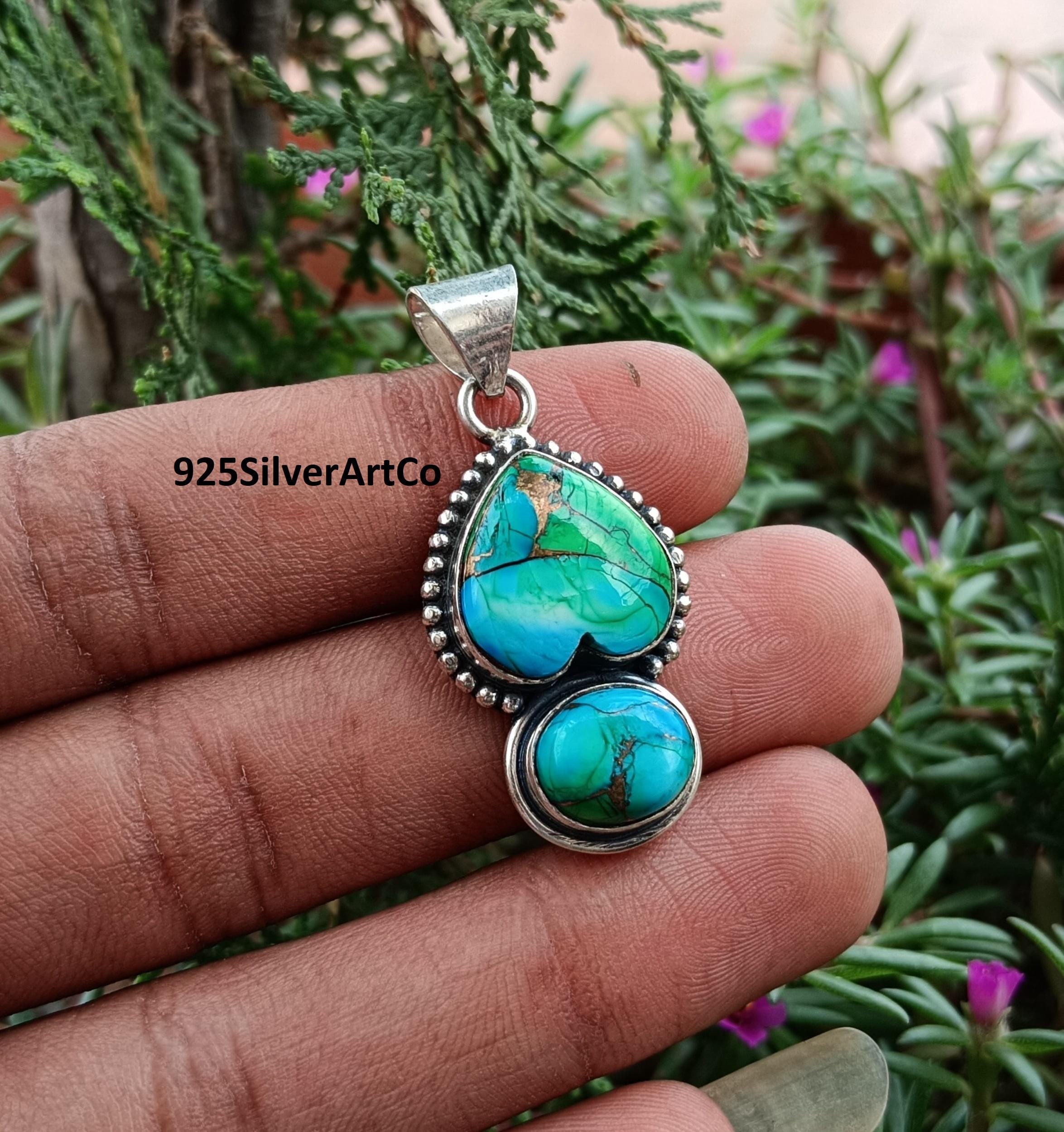 Peacock Dahlia Turquoise Gemstone : 925 Sterling Silver Handmade
