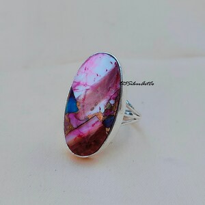 Pink Copper Turquoise Ring, Sterling Silver With Handmade Jewelry, Beautiful Gifts For Women, Wedding Gifts, long Pink Turquoise Jewelry