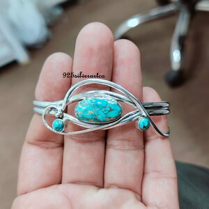 Blue Copper Turquoise Bangle: Sterling Silver Boho Cuff