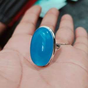 Blue Chalcedony Ring, Chalcedony Designer Ring, Handmade Ring, Bohemian Ring, Vintage Jewelry, Wedding Ring, 925 Silver Gifts, Gemstone Ring