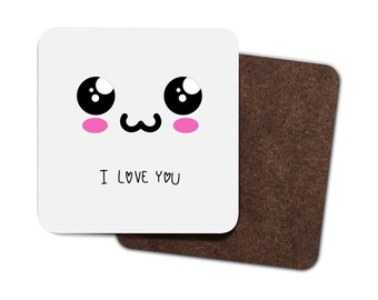 I Love You Cute Hardboard Coaster Gift Giftware For Her Girlfriend Wife Relationship