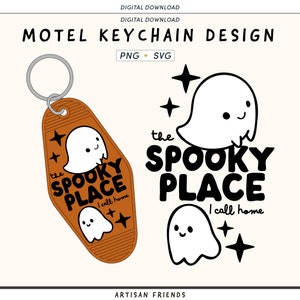 Halloween MOTEL KEYCHAIN Svg, Vintage Keychain Svg, Svg For Keychain, Spooky place svg, cute ghost