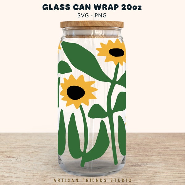 70s SUNFLOWER Beer Can Wrap 20oz svg, mid century modern art, Retro svg, svg file cup wrap, libbey glass svg