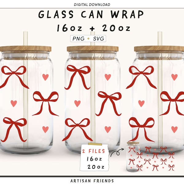 Coquette Ribbon & Bow Glass Can Wrap SVG - Pink Bow Design, Pink Aesthetic for Coffee Glass, Preppy SVG, Libbey Can Design Cricut,