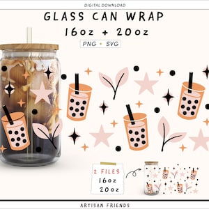 Boba Tee SVG PNG Design für 16 Unzen und 20 Unzen Glasdose, Boba svg, Bubble Tea png svg, Boba Tee wrap