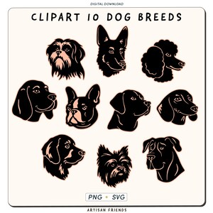 Chien SVG png bundle cricut coupe fichiers machine, berger svg, bouledogue svg, shih tzu svg, yorkshire svg, teckel svg, caniche svg, golden svg