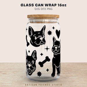 FRANZÖSISCHE BULLDOGGE SVG wrap 16 Unzen Libbey Glas svg, dfx svg png, für Cricut & Silhouette, Kaffee Glas svg