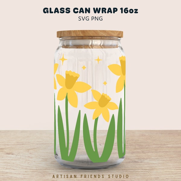 Daffodil Easter SVG wrap 16oz libbey glass svg, svg png, For Cricut, Coffee Glass Svg