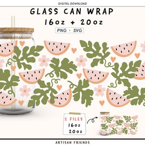 Watermelon SVG PNG design for both 16oz and 20oz glass can, summer svg, melon png svg, Summer Libbey wrap