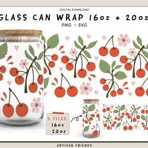 Süße Kirsche 16oz + 20oz Glasdose svg, Kirschblüte svg, für Cricut, Libbey Glas svg, Frühling Png svg, digitaler Download