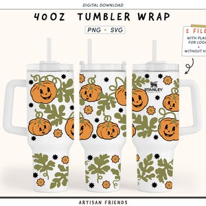 Retro halloween pumpkin 40oz tumbler wrap svg, Stanley Tumbler Svg, Quencher Svg,