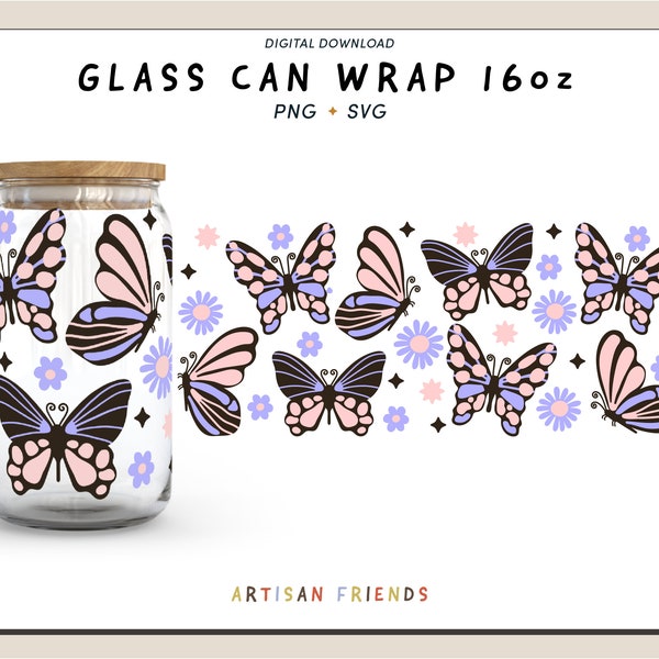 Magical Butterfly 16 oz libbey glass svg, svg png, For Cricut, Coffee Glass Svg, boho mushroom svg, Digital Download