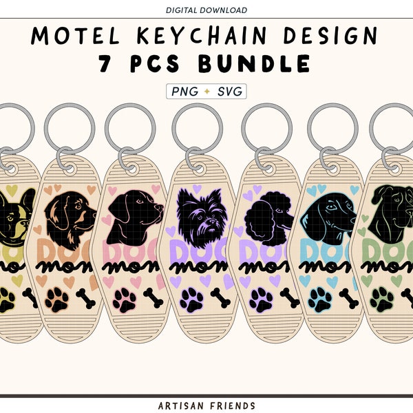 BUNDLE Dog mom MOTEL KEYCHAIN Svg, Vintage Keychain Svg, Svg For Keychain, Bulldog, Golden retriever, Poodle, Yorkshire terrier, Dachshund,