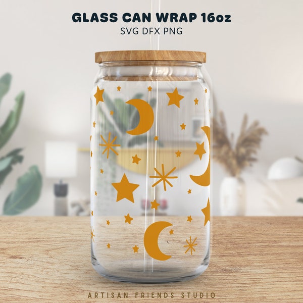 STARS and MOON Libbey 16oz can glass svg, Coffee glass can, Cute, svg png dxf, cut file, Cricut, Silhouette