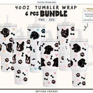 BUNDEL Hond svg voor voor 40oz tuimelaar wrap svg, Stanley Tumbler Svg, Quencher Svg, Hond moeder, Labrador, retriever, Poedel, bulldog, teckel