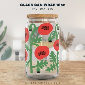 70er Jahre POPPY Blume Beer Can Wrap 16oz svg, Mid Century Modern Art, libbey glas svg