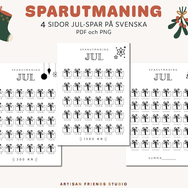 SPARUTMANING för JULEN, Svensk Jul, Ladda Ner, Digital budget, Swedish Chirstmas, Planner, Svenska