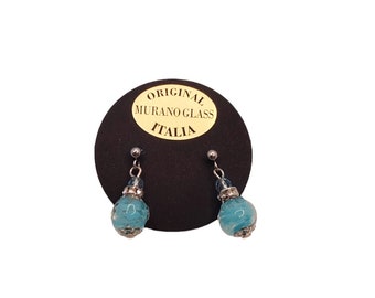 8 mm pendant earrings in Murano glass sphere, steel pin