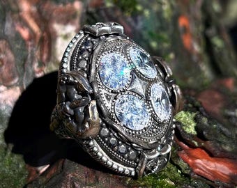 ライオン頭部 シルバーリング スターリングシルバーの精巧な咆哮するライオンの頭と顔のリング